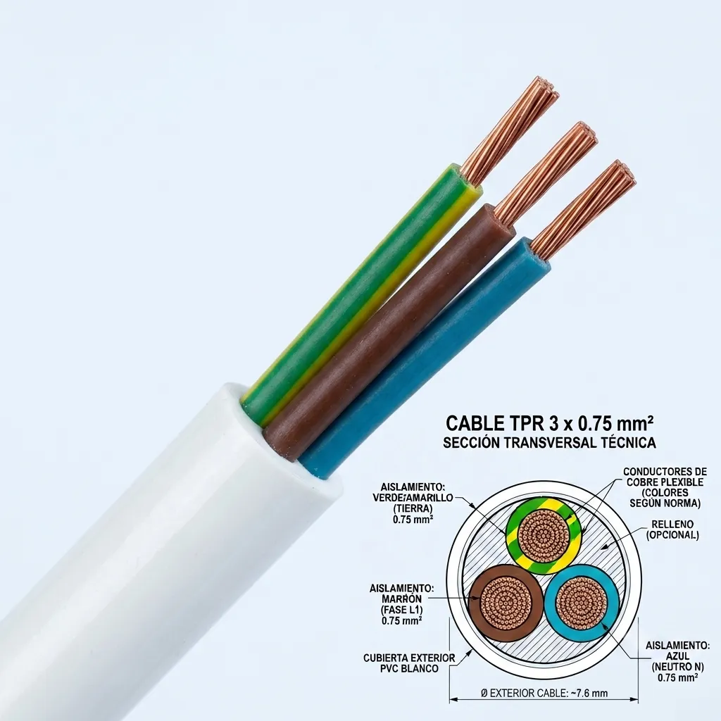 CABLE T. TALLER 3 X 0.75 MM X 1M BCO. KALOP.