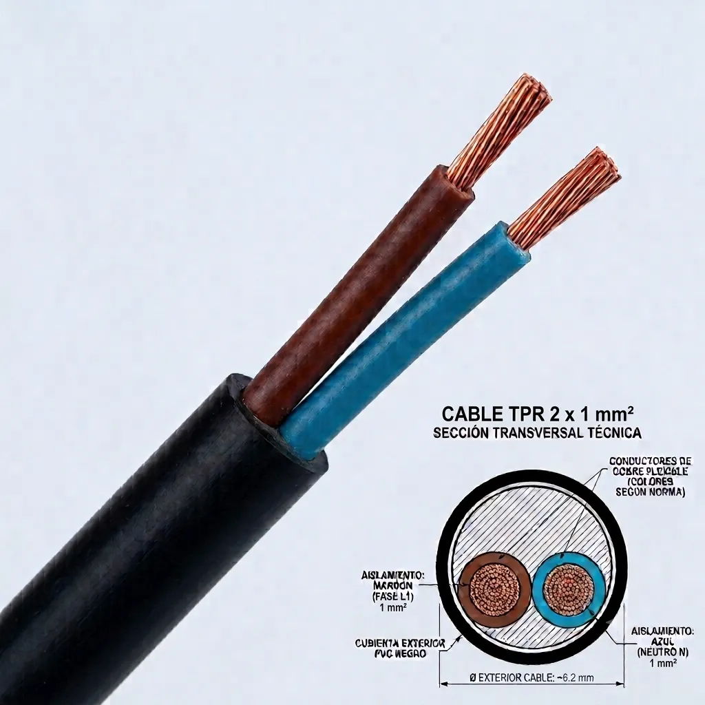 CABLE T. TALLER 2 X 1 MM X 1M NEG.