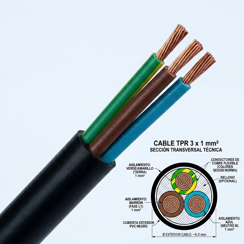 CABLE T. TALLER 3 X 1MM X 1M NEG.