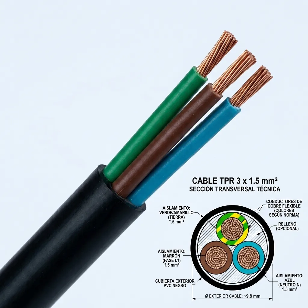 CABLE T. TALLER 3 X 1.5MM X 1M NEG.