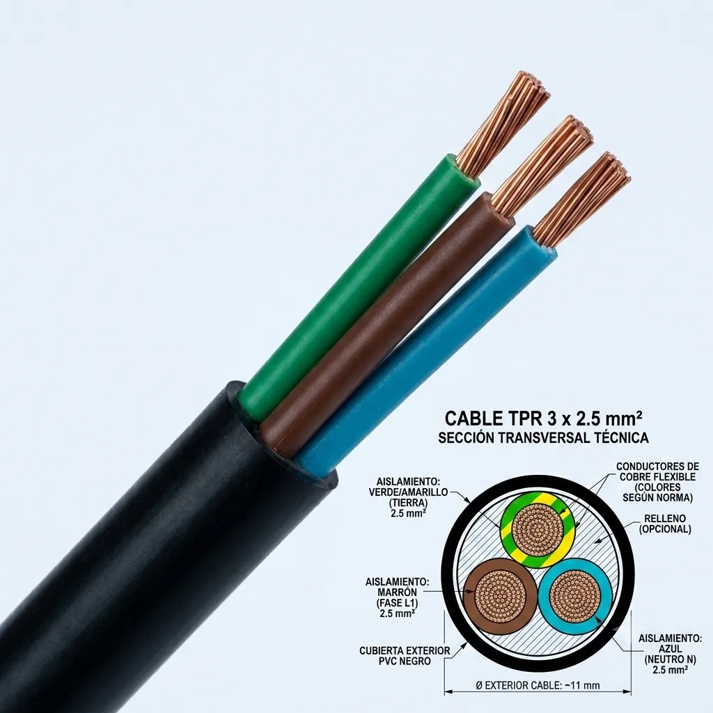 CABLE T. TALLER 3 X 2.5MM X 1M NEG.