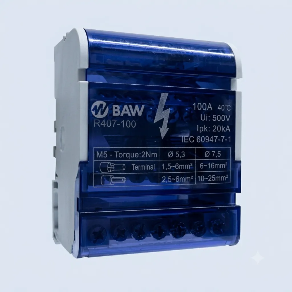 BORNERA REPARTIDORA TETRAPOLAR 125A P/RIEL DIN  7 CONT.