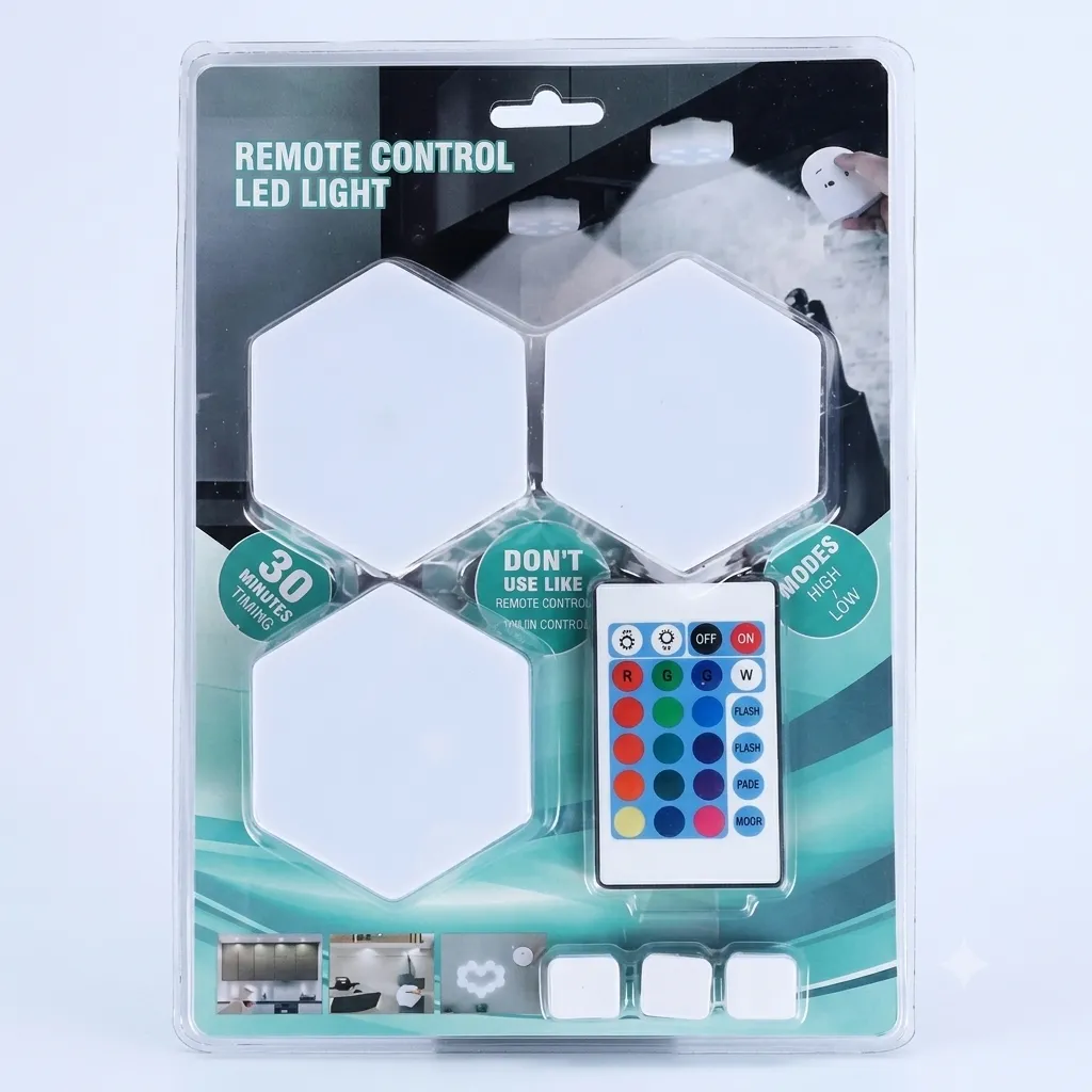 HEXAGONOS LED RGB C/CONTROL X3U S/PILAS