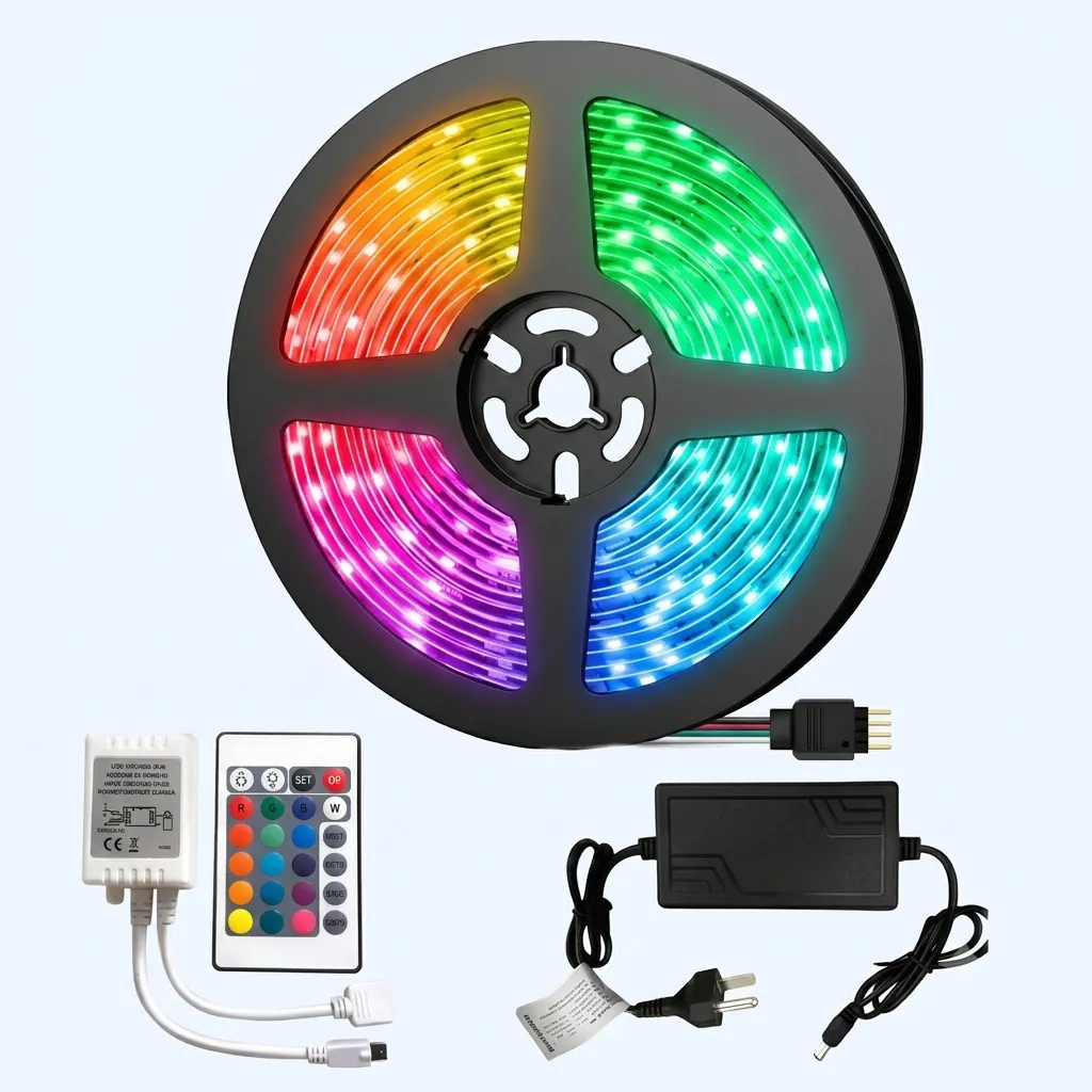 TIRA LED RGB X 5MTS C/CONTROL Y FUENTE