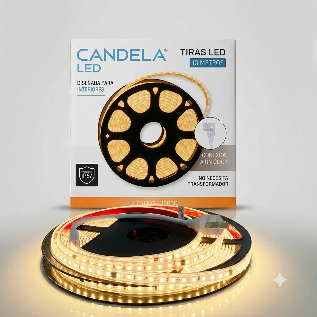 10Mts TIRA LED 220V CANDELA CALIDA C/ADHESIVO